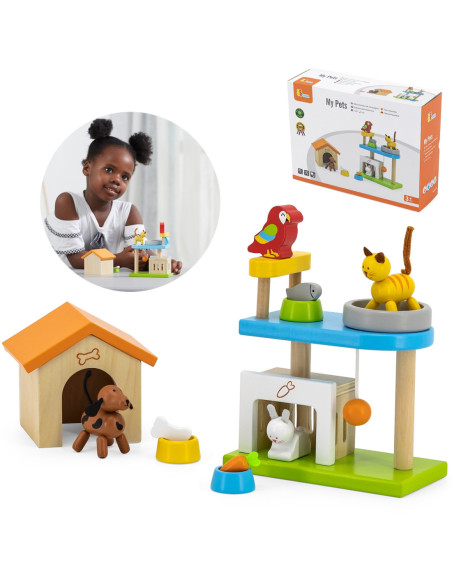 VIGA Zwierzęta Domowe Drewniany Plac Zabaw Zestaw