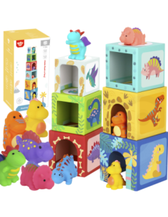 TOOKY TOY Drewniane Klocki Układanka Edukacyjna + 6 Figurek do zabawy 12 el.