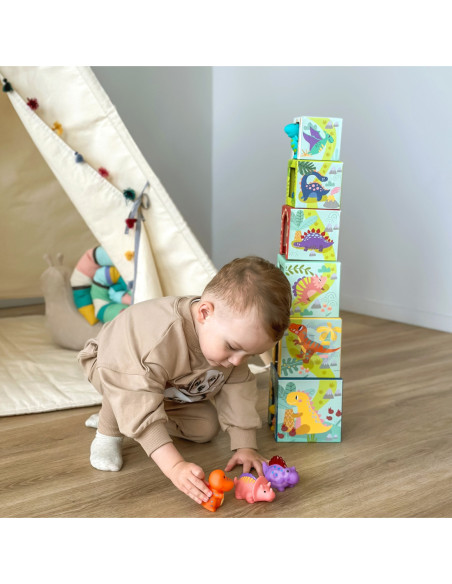 TOOKY TOY Drewniane Klocki Układanka Edukacyjna + 6 Figurek do zabawy 12 el.