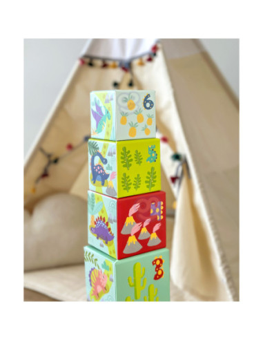 TOOKY TOY Drewniane Klocki Układanka Edukacyjna + 6 Figurek do zabawy 12 el.