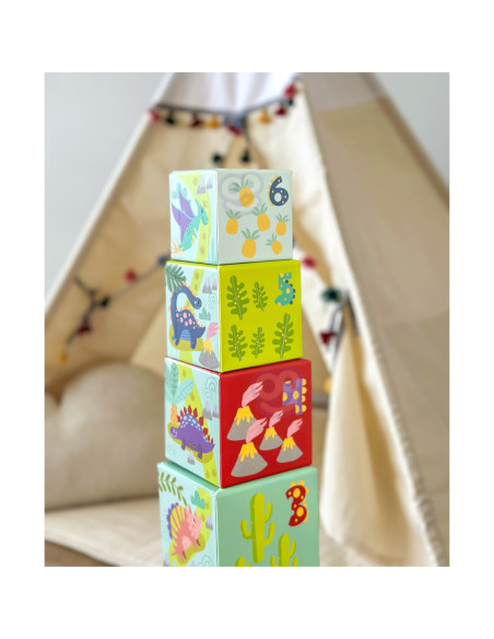 TOOKY TOY Drewniane Klocki Układanka Edukacyjna + 6 Figurek do zabawy 12 el.