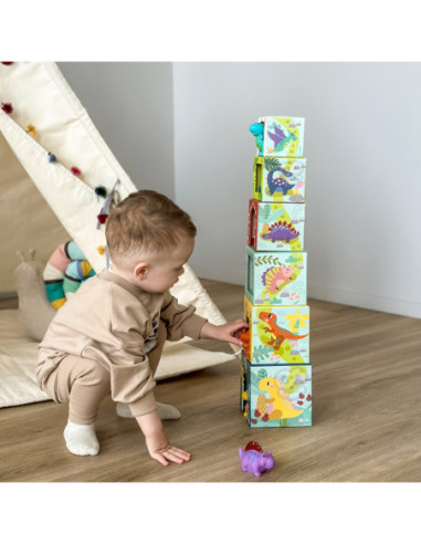 TOOKY TOY Drewniane Klocki Układanka Edukacyjna + 6 Figurek do zabawy 12 el.