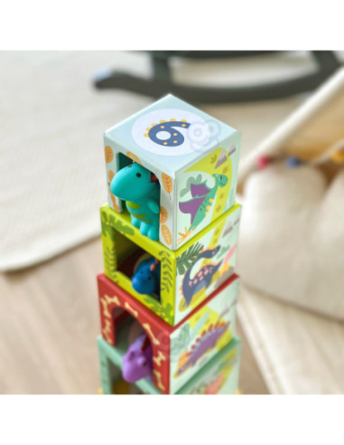 TOOKY TOY Drewniane Klocki Układanka Edukacyjna + 6 Figurek do zabawy 12 el.