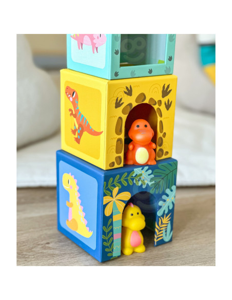 TOOKY TOY Drewniane Klocki Układanka Edukacyjna + 6 Figurek do zabawy 12 el.