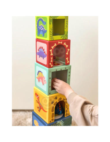 TOOKY TOY Drewniane Klocki Układanka Edukacyjna + 6 Figurek do zabawy 12 el.