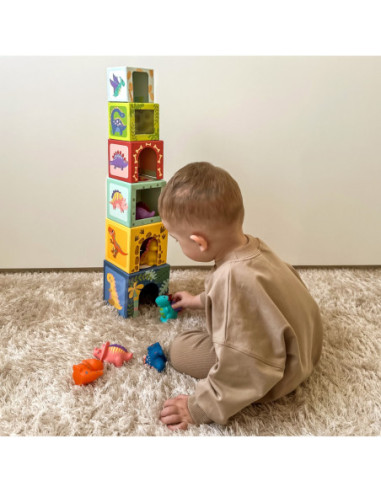 TOOKY TOY Drewniane Klocki Układanka Edukacyjna + 6 Figurek do zabawy 12 el.