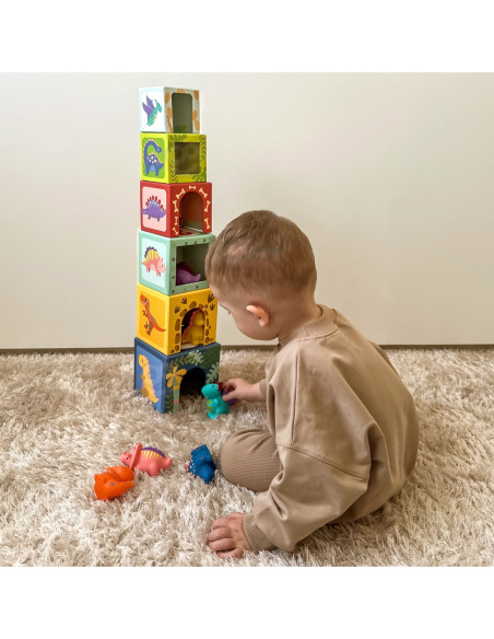 TOOKY TOY Drewniane Klocki Układanka Edukacyjna + 6 Figurek do zabawy 12 el.