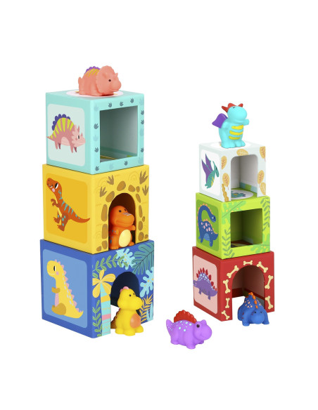 TOOKY TOY Drewniane Klocki Układanka Edukacyjna + 6 Figurek do zabawy 12 el.