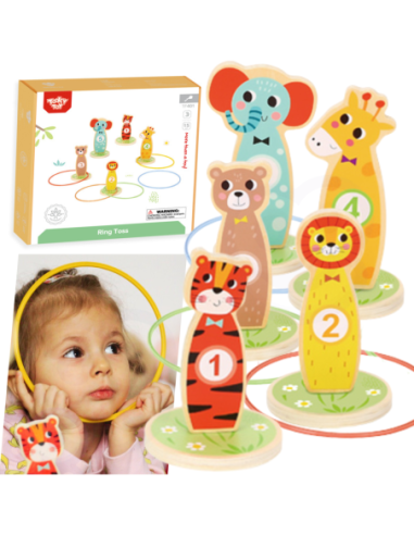 Tooky Toy Drewniana Gra Zręcznościowa Rzut do Celu Zwierzątka 15 el.