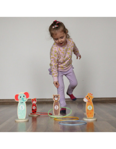 Tooky Toy Drewniana Gra Zręcznościowa Rzut do Celu Zwierzątka 15 el.