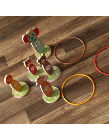 Tooky Toy Drewniana Gra Zręcznościowa Rzut do Celu Zwierzątka 15 el.