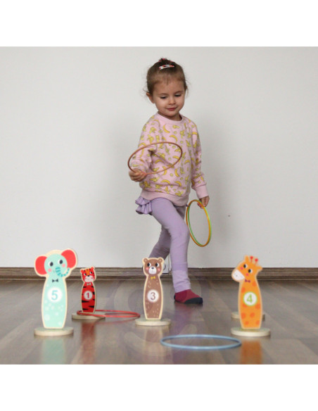 Tooky Toy Drewniana Gra Zręcznościowa Rzut do Celu Zwierzątka 15 el.