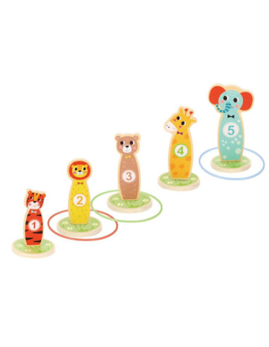 Tooky Toy Drewniana Gra Zręcznościowa Rzut do Celu Zwierzątka 15 el.