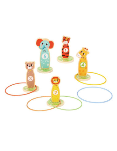 Tooky Toy Drewniana Gra Zręcznościowa Rzut do Celu Zwierzątka 15 el.