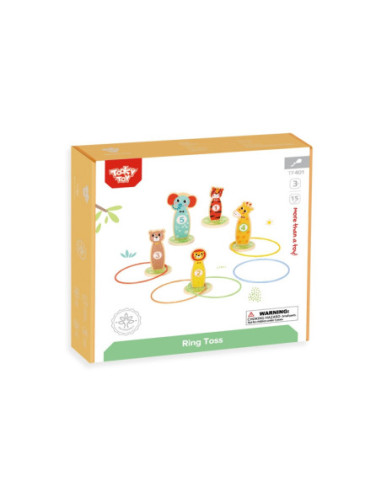 Tooky Toy Drewniana Gra Zręcznościowa Rzut do Celu Zwierzątka 15 el.