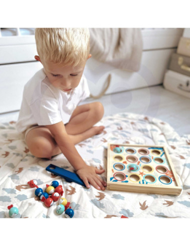 Tooky Toy Gra dla Dzieci Drewniany Stół Latające Rybki 19 el.