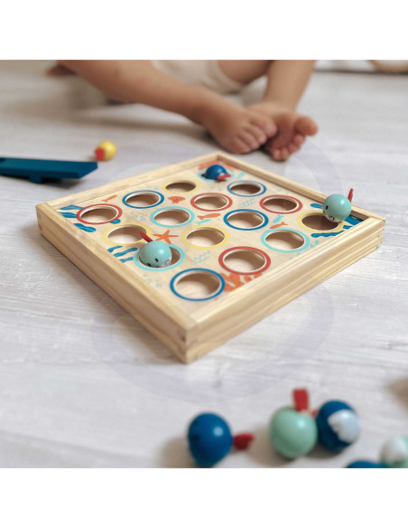 Tooky Toy Gra dla Dzieci Drewniany Stół Latające Rybki 19 el.