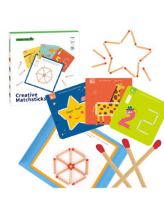 TOOKY TOY Drewniana Układanka Montessori Gra Logiczna Łamigłówki Zapałki Magnetyczne dla Dzieci 58 el.