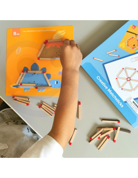 Tooky Toy Drewniana Układanka Gra Logiczna Łamigłówki Zapałki Magnetyczne dla Dzieci 58 el.