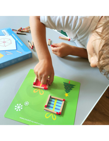 Tooky Toy Drewniana Układanka Gra Logiczna Łamigłówki Zapałki Magnetyczne dla Dzieci 58 el.