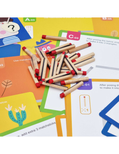 Tooky Toy Drewniana Układanka Gra Logiczna Łamigłówki Zapałki Magnetyczne dla Dzieci 58 el.