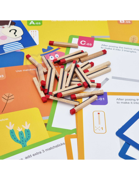 Tooky Toy Drewniana Układanka Gra Logiczna Łamigłówki Zapałki Magnetyczne dla Dzieci 58 el.