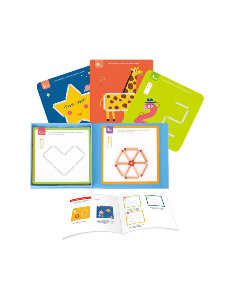 Tooky Toy Drewniana Układanka Gra Logiczna Łamigłówki Zapałki Magnetyczne dla Dzieci 58 el.