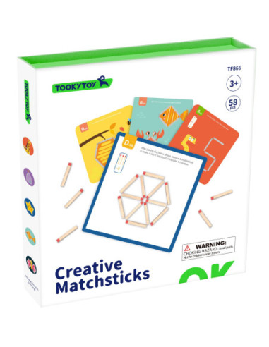 Tooky Toy Drewniana Układanka Gra Logiczna Łamigłówki Zapałki Magnetyczne dla Dzieci 58 el.