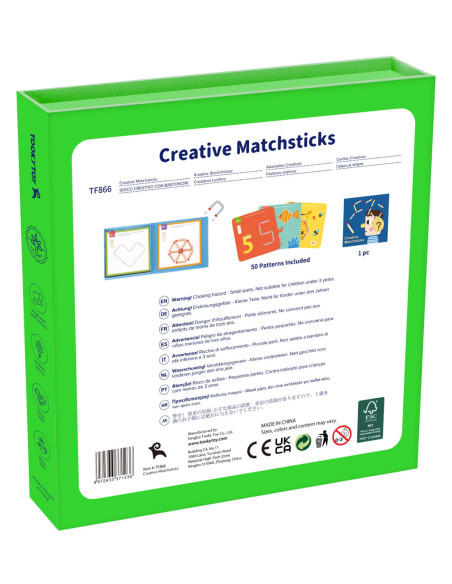 Tooky Toy Drewniana Układanka Gra Logiczna Łamigłówki Zapałki Magnetyczne dla Dzieci 58 el.