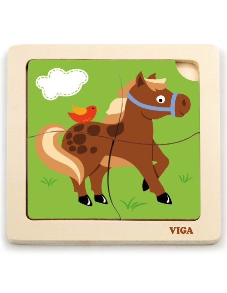 VIGA Poręczne Drewniane Puzzle Konik