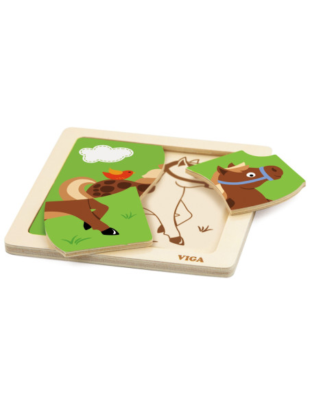 VIGA Poręczne Drewniane Puzzle Konik
