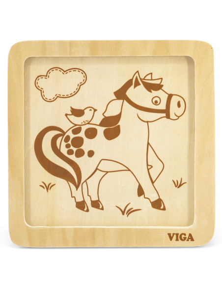 VIGA Poręczne Drewniane Puzzle Konik