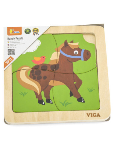 VIGA Poręczne Drewniane Puzzle Konik
