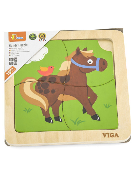 VIGA Poręczne Drewniane Puzzle Konik