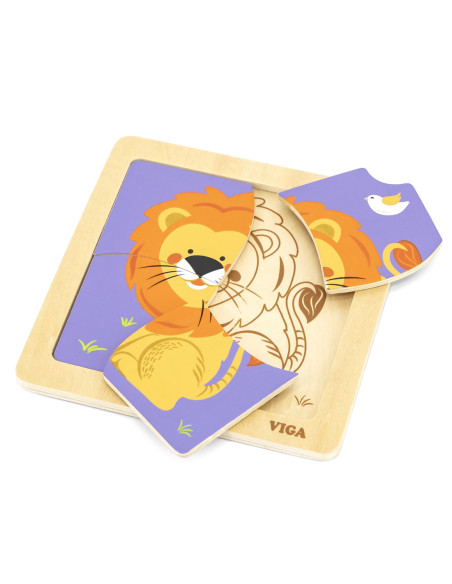 VIGA Poręczne Drewniane Puzzle Lew