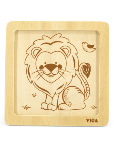 VIGA Poręczne Drewniane Puzzle Lew