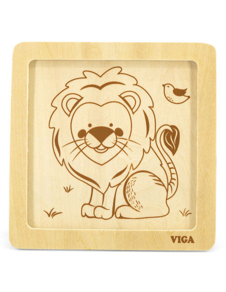 VIGA Poręczne Drewniane Puzzle Lew