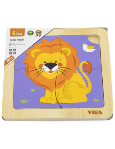 VIGA Poręczne Drewniane Puzzle Lew
