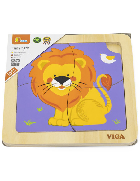 VIGA Poręczne Drewniane Puzzle Lew