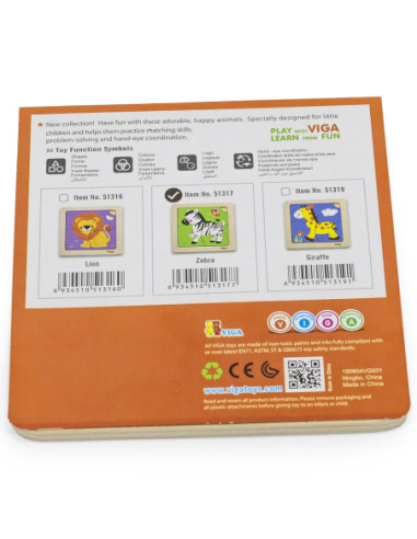 VIGA Poręczne Drewniane Puzzle Zebra
