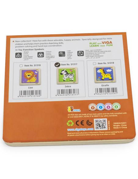 VIGA Poręczne Drewniane Puzzle Zebra
