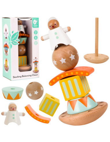 CLASSIC WORLD Drewniana Układanka Piramidka Klocki Balansujący Wesoły Klaun