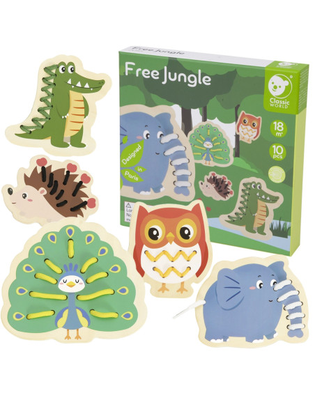 CLASSIC WORLD Drewniana Sznurowanka Przeplatanka Nawlekanka Przewlekanka Zwierzątka 10 el.