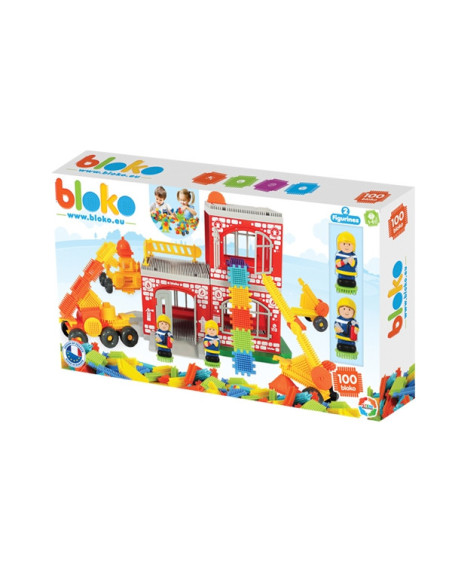 MOCHTOYS Klocki Jeżyki Pin Bricks STRAŻ POŻARNA w Kartonie 100 el. + 2 Figurki