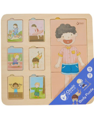 CLASSIC WORLD Tablica Edukacyjna Ciało Ludzkie Układanka Klocki Puzzle dla Dzieci Dopasuj 19 el.