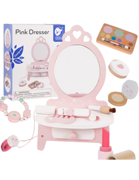 CLASSIC WORLD Drewniana Toaletka dla Dziewczynki z Lustrem + 11 akc