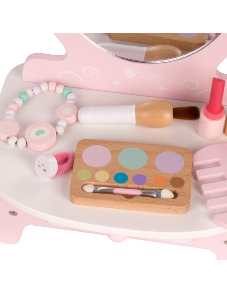 CLASSIC WORLD Drewniana Toaletka dla Dziewczynki z Lustrem + 11 akc