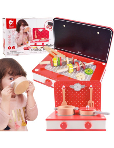 CLASSIC WORLD Drewniana Kuchnia 2w1 Grill + Kuchenka dla Dzieci 22el.