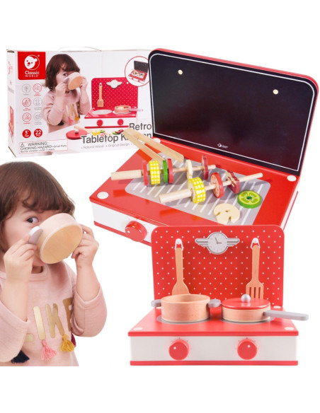 CLASSIC WORLD Drewniana Kuchnia 2w1 Grill + Kuchenka dla Dzieci 22el.