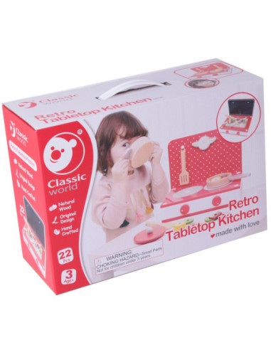 CLASSIC WORLD Drewniana Kuchnia 2w1 Grill + Kuchenka dla Dzieci 22el.